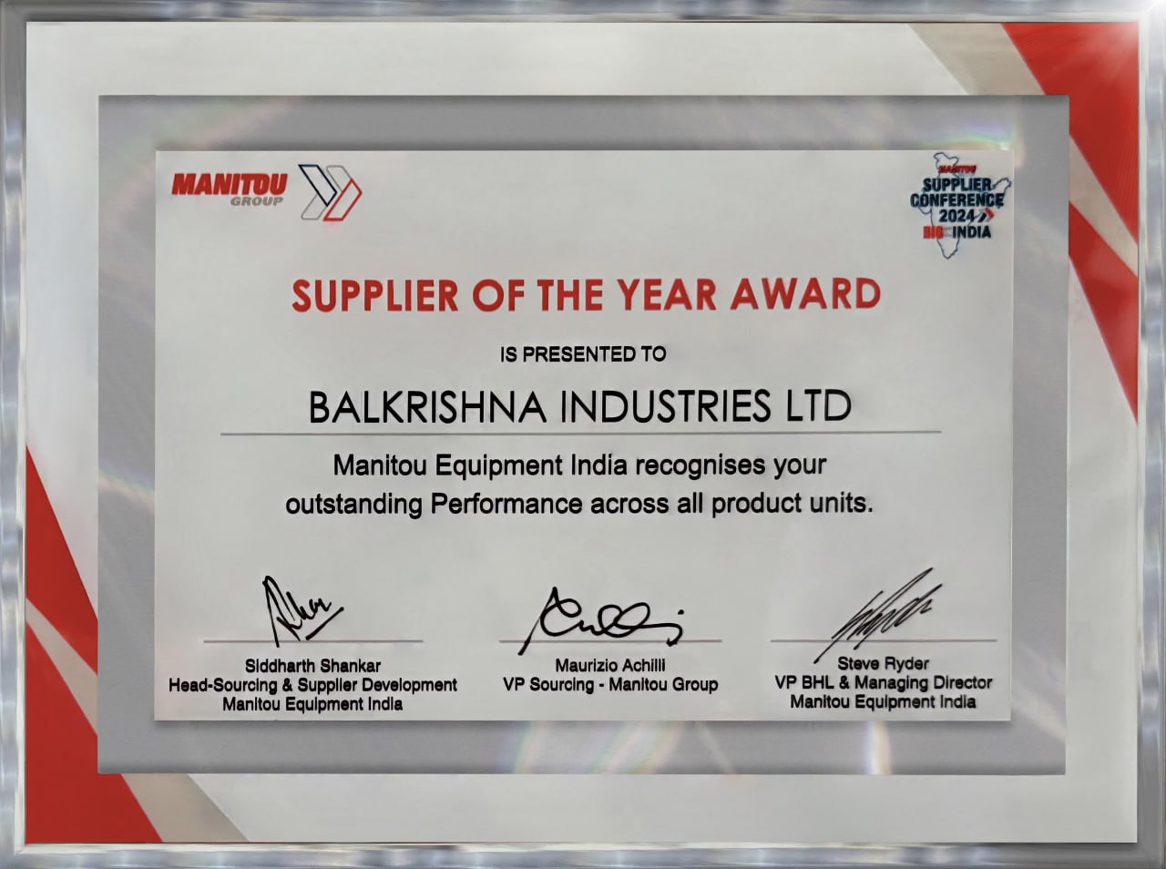 BKT võitis uue auhinna ja sai Manitou Equipment India aasta tarnijaks